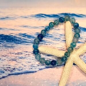 Lake Blue Dragon Agate Beaded Bracelet 8"